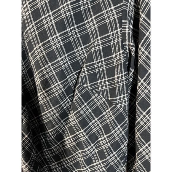 LRL Ralph Lauren Blouse 1X Black White Plaid Bell Cuff Long Sleeve Flared Top - Picture 6 of 9